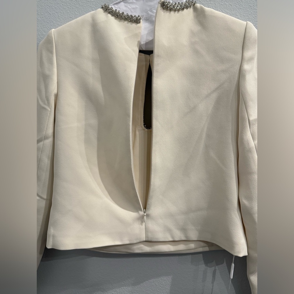 NWT Self-Portrait Embellished Cream White Crepe Blouse Size 4 - Picture 9 of 11